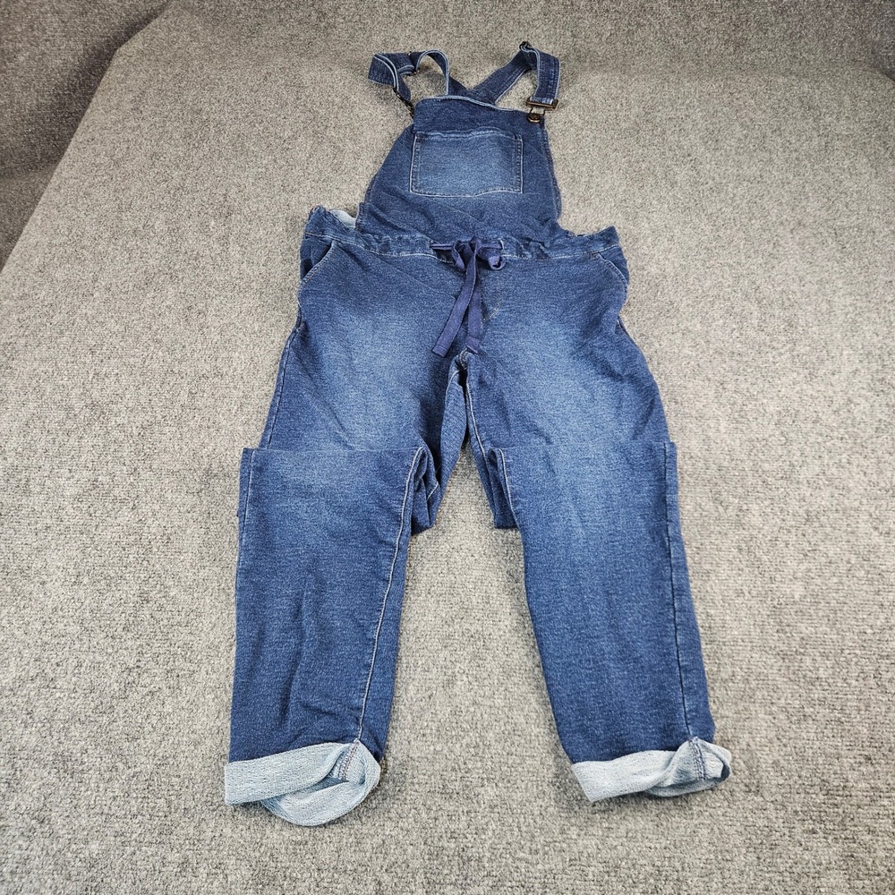 Anti-Blue by BlueSpice Denim Knit Jogger Overalls Medium Blue Drawstring‎ Bib